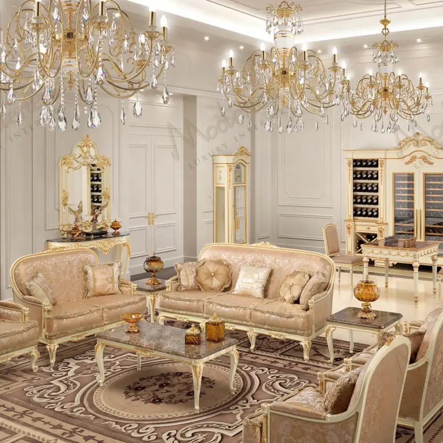 Superior Modenese Midnight Moon sofa crafted in Italy with pale rose damask fabric and satin finish