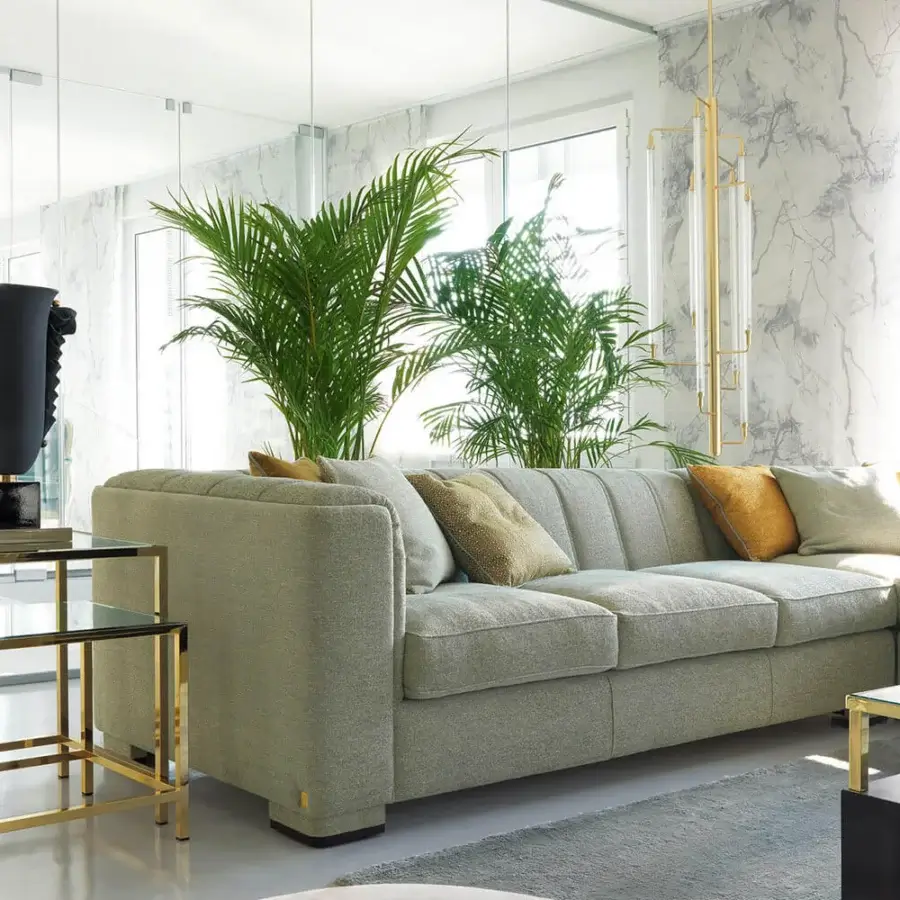 Distinguished Zanaboni Magritte sectional with muted grey velvet upholstery and discreet gold-finish metal feet