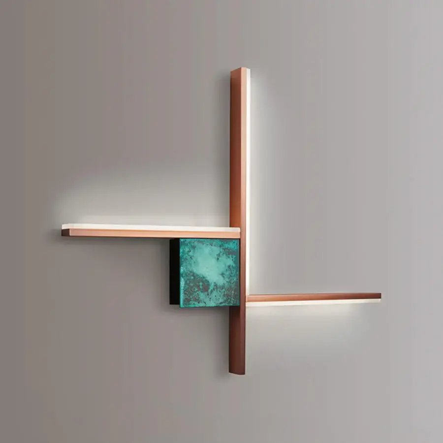 Distinguished VENICEM Essence wall lamp in pewter with antique copper finish radiating arms and integrated STRIP LED lighting