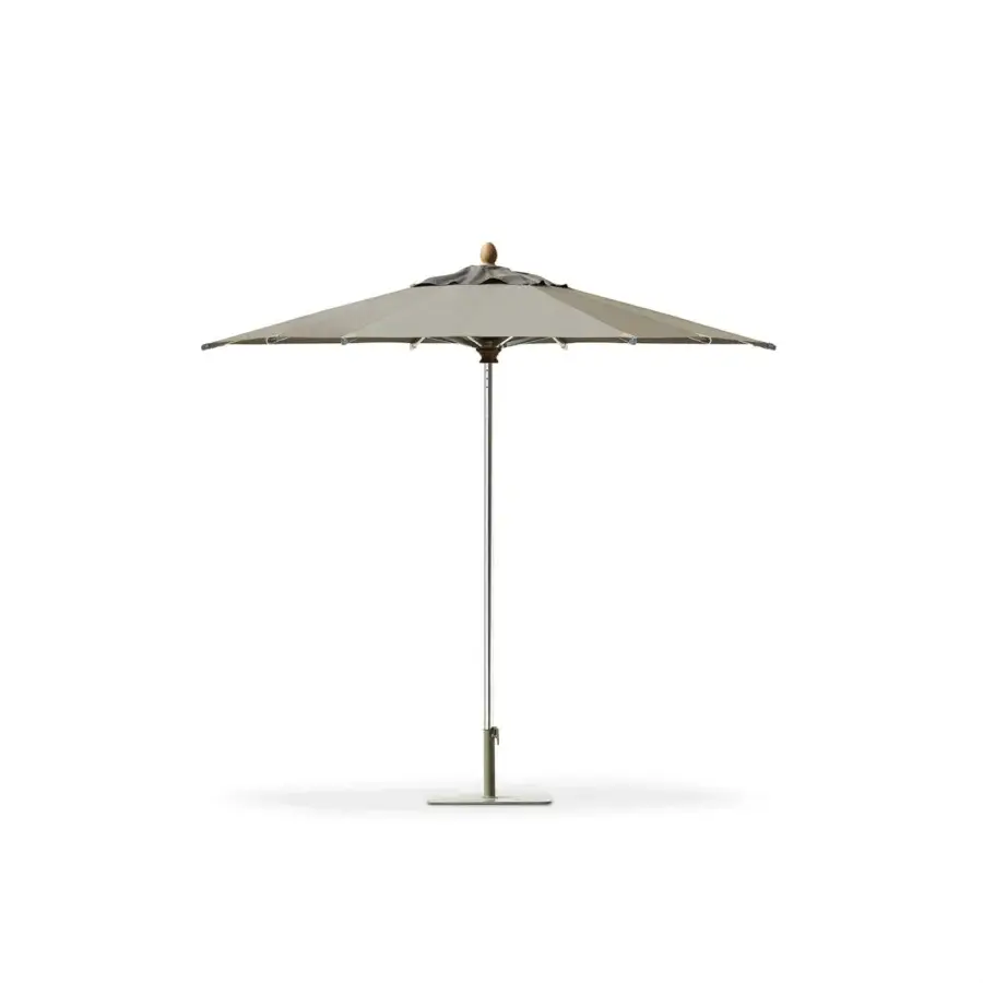 Exceptional Ethimo Free Umbrella parasol in muted beige with satin metal and subtle wooden details crafted in Italy
