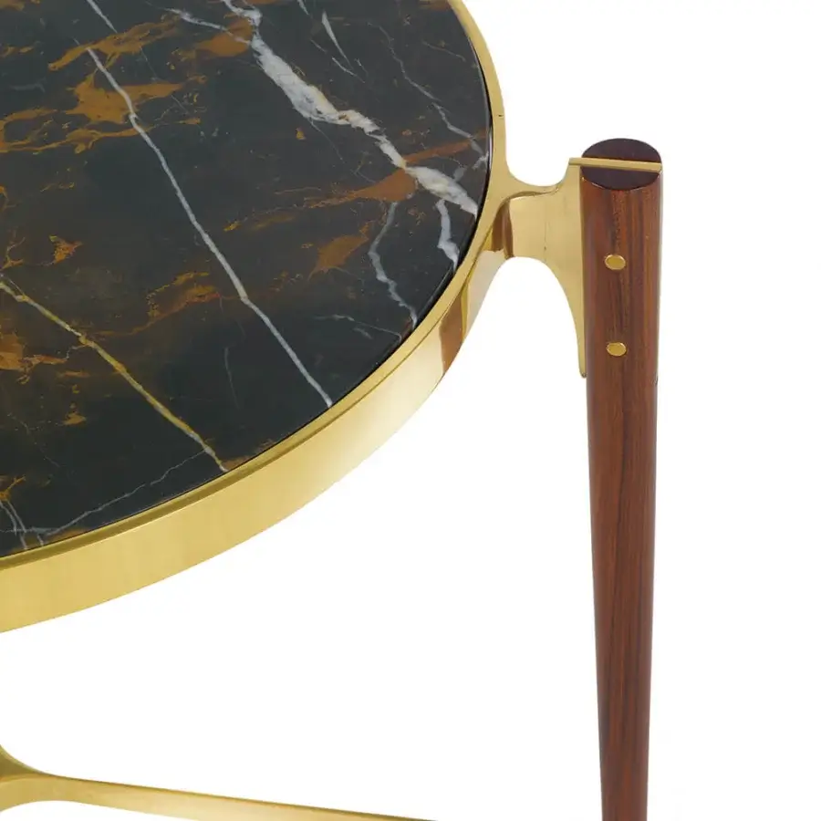 Superior Zanaboni T156/S side table with black marble top and brilliant gold-finished solid brass base in satin rosewood