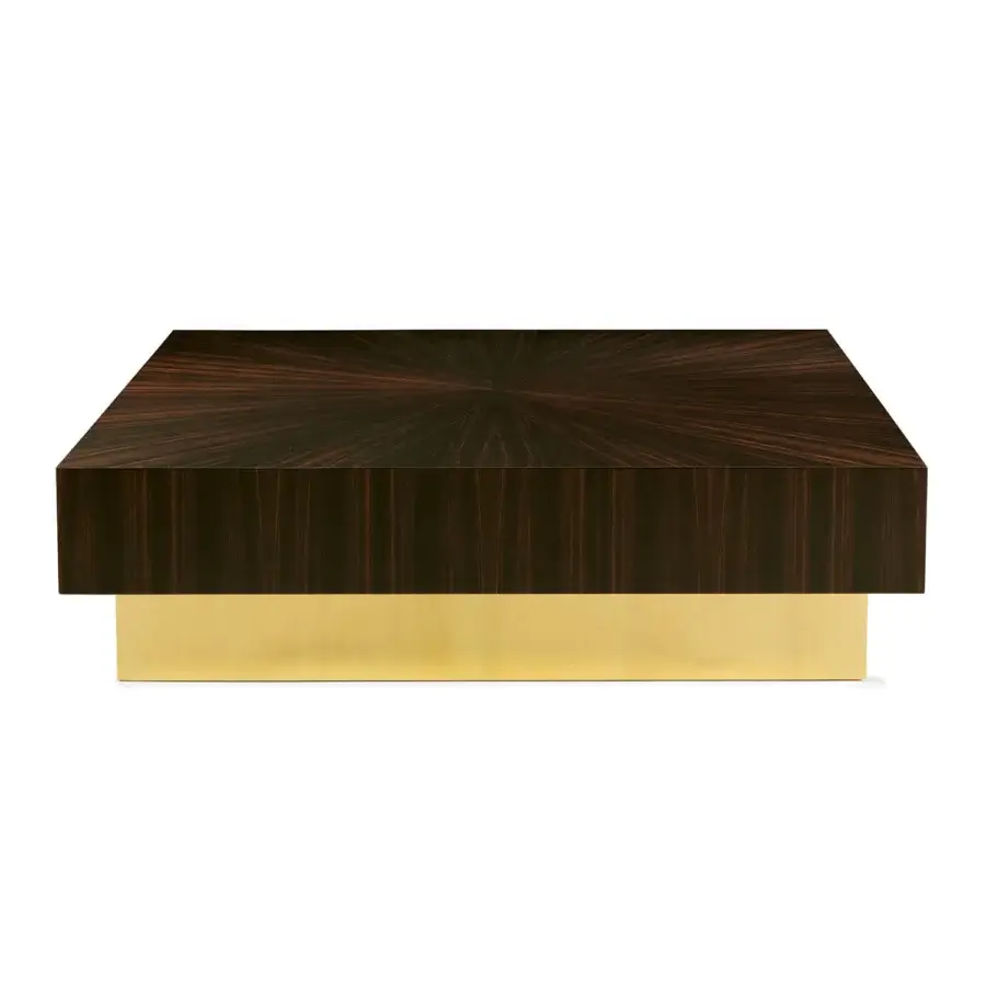 Distinguished Zanaboni T160 coffee table crafted in Italy with glossy ebony wood top and polished solid brass base