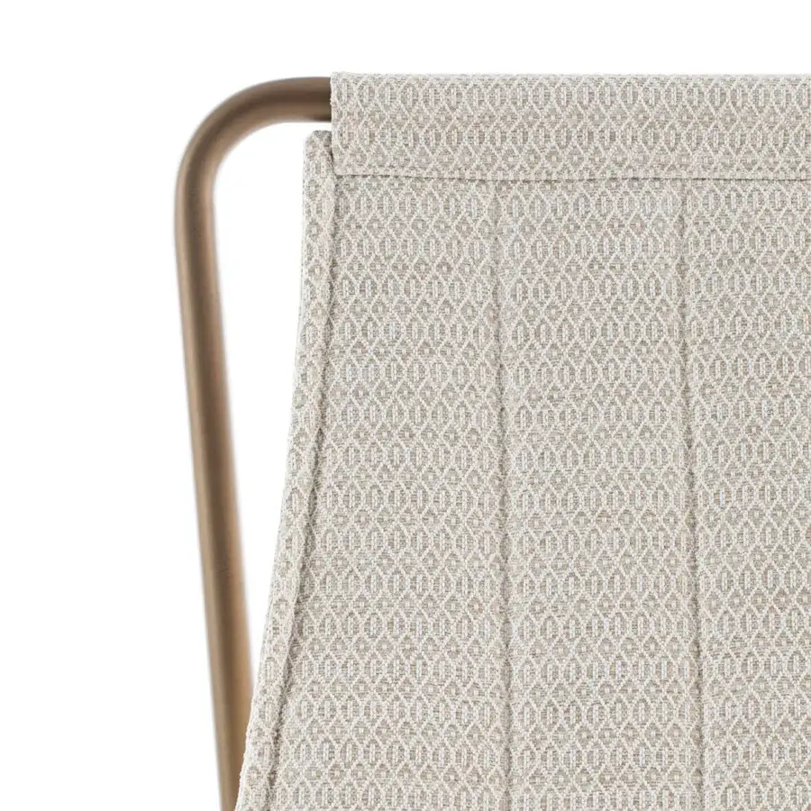 Superior Ethimo Sling lounge chair with woven textile in beige and brown plus satin metal frame
