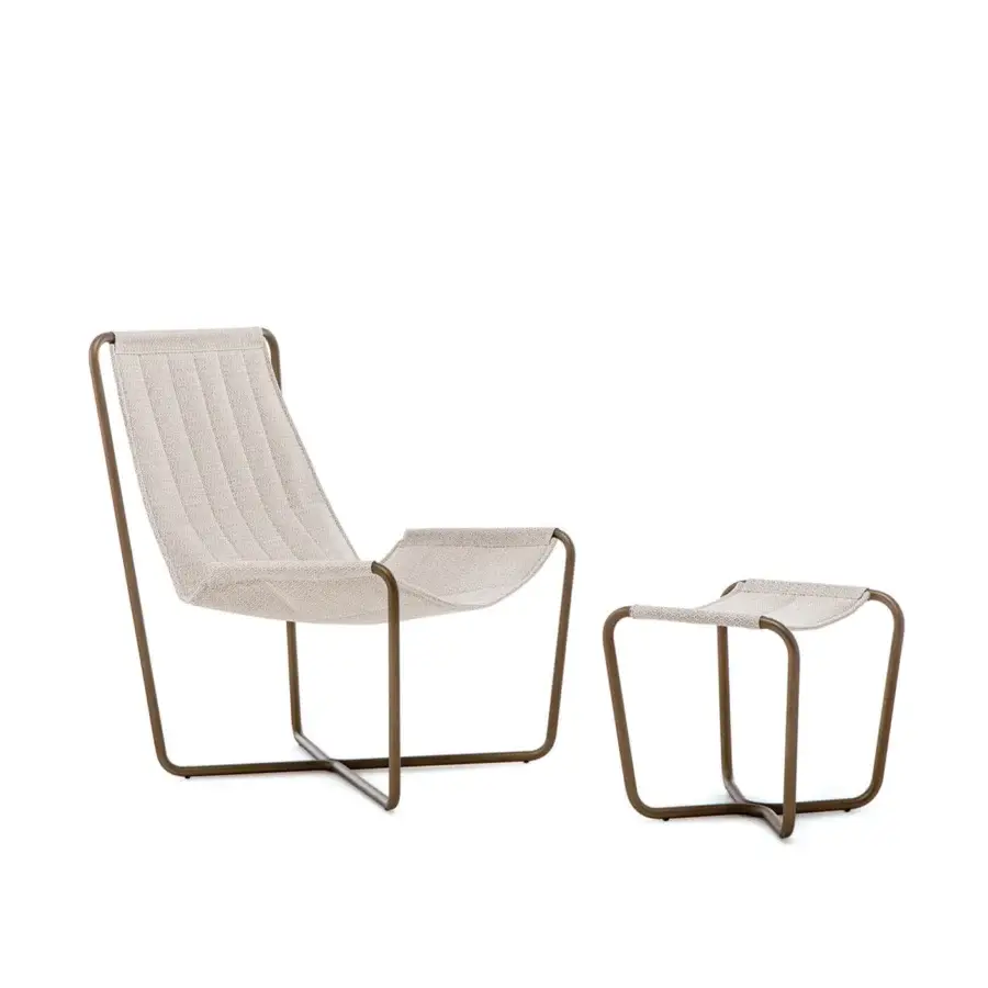 Distinguished Ethimo Sling lounge chair with off-white woven fabric and bronze-toned matte metal frame