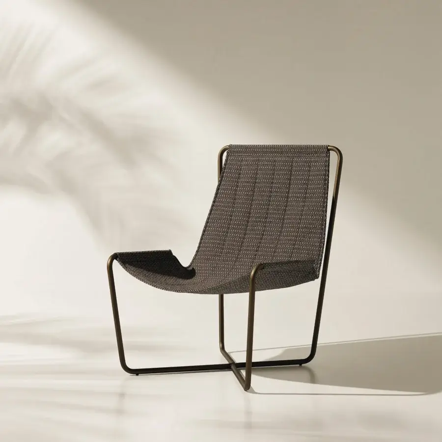 Exceptional Ethimo Sling lounge chair with dark gray woven textile and sleek dark matte metal frame