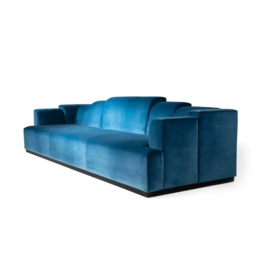 Superior Zanaboni Nouvelle Vague sofa in sumptuous textured velvet with Canaletto walnut-stained wood and matte finish