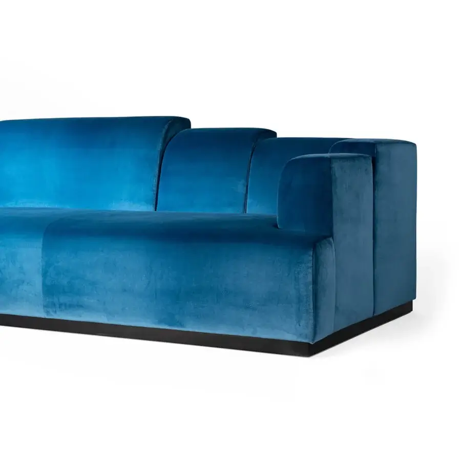 Distinguished Zanaboni Nouvelle Vague sofa in plush velvet with a matte finish and Canaletto walnut-stained wooden base