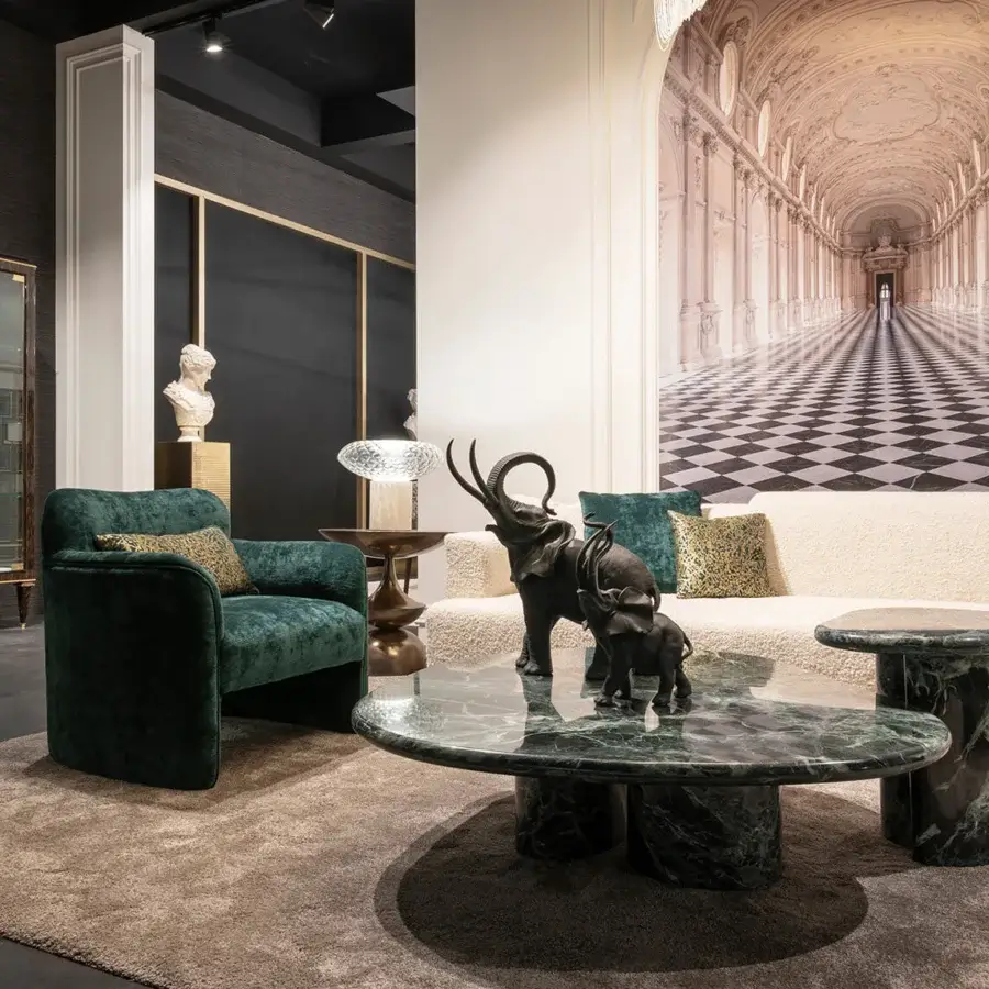 Distinguished Zanaboni Erica lounge chair in dark green velvet with subtle ribbed texture and sculptural form