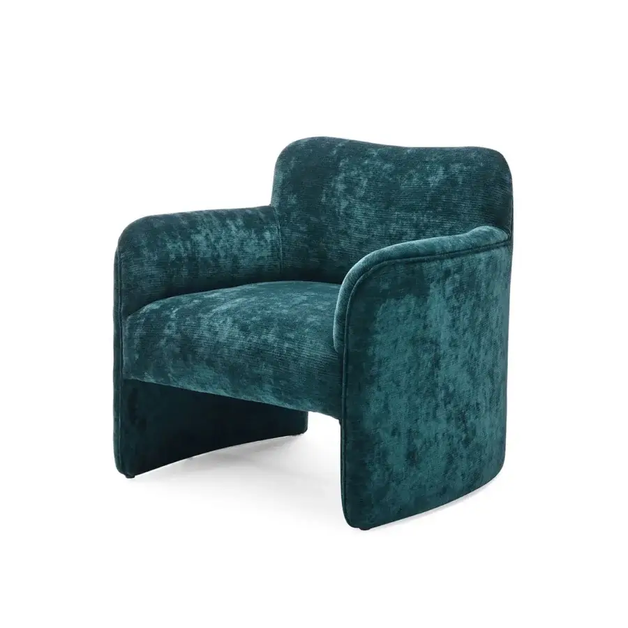 Lavish Zanaboni Erica lounge chair in teal velvet with a subtle ribbed texture and unique monolithic base