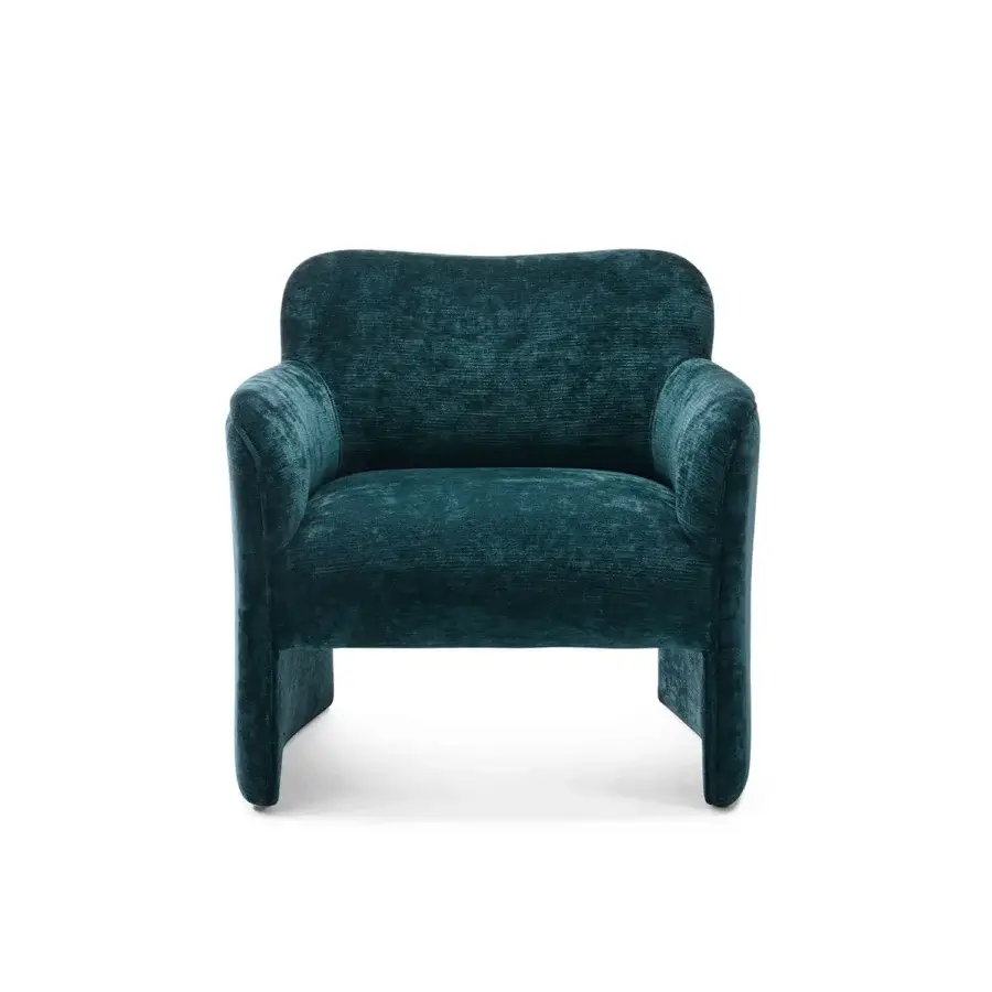 Superior Zanaboni Erica lounge chair in deep teal velvet with a subtle ribbed texture and sculpted form