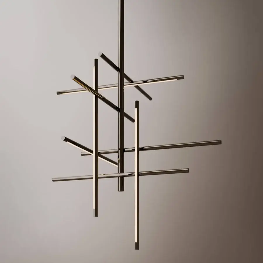 Superior VENICEM Kitami LED suspension lamp crafted in metal with a warm golden satin finish and integrated STRIP LED technology
