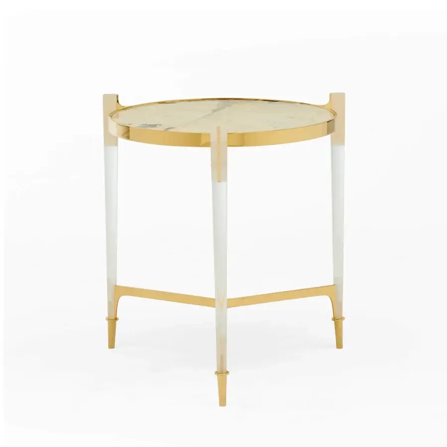 Superior Zanaboni T223/S side table with Patagonia marble top and linear brass in satin-finished transparent plexiglass