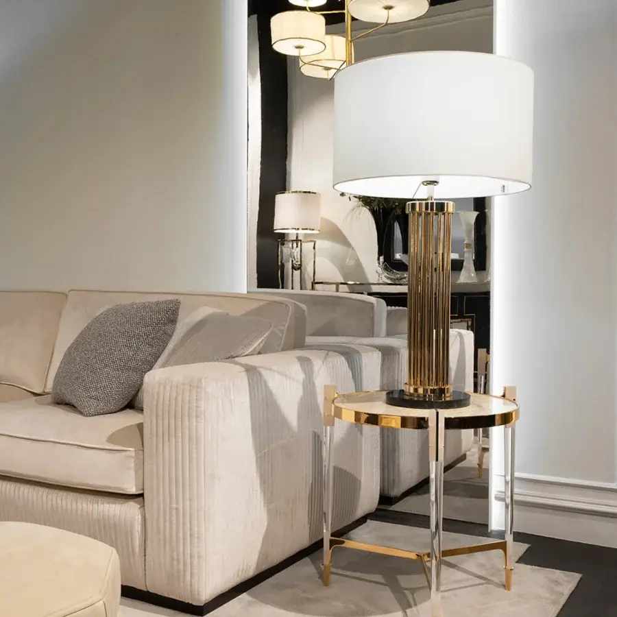 Distinguished Zanaboni T223/S side table with Patagonia marble top and linear brass structure in satin finish