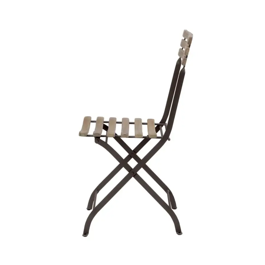 Superior Ethimo Laren folding chair with dark brown matte metal frame and natural wood slats crafted for indoor or outdoor use