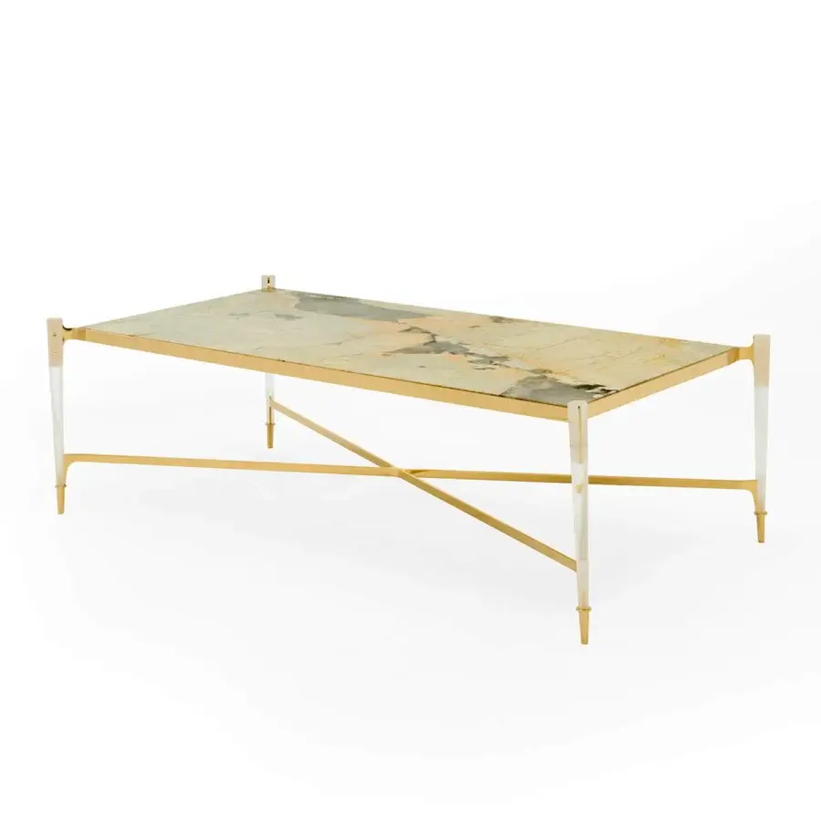 Exceptional Zanaboni T223/R coffee table with Patagonia marble and transparent plexiglass legs in satin finish