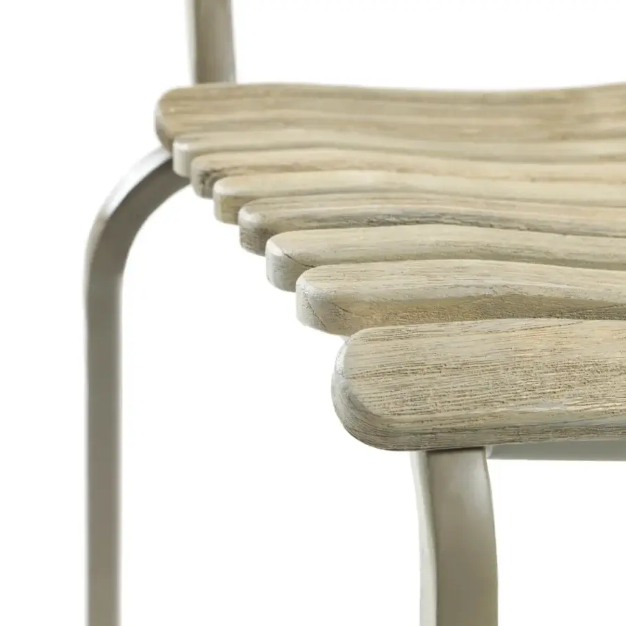 Distinguished Ethimo Laren chair crafted in Italy with harmonious wood and matte pale gray metal frame