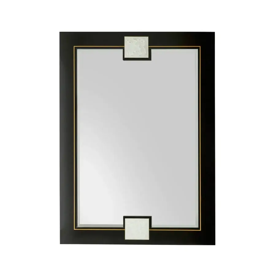 Exceptional Zanaboni SP/15 mirror with ebony wood frame and luminous brass detailing in satin glass