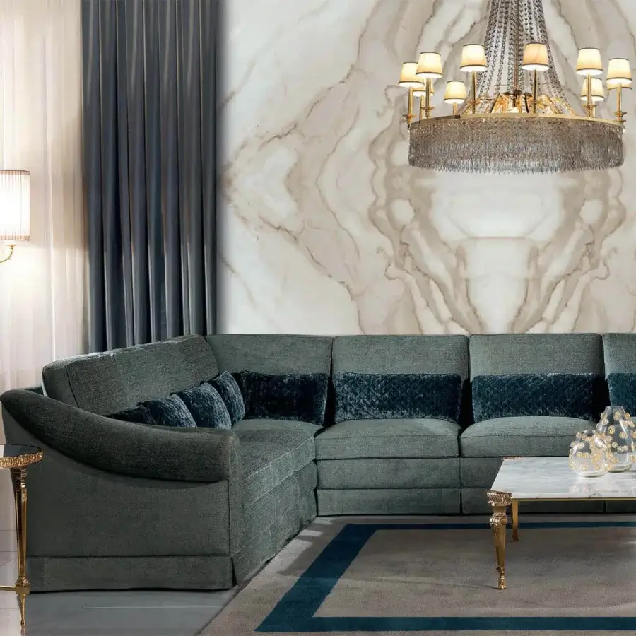 Lavish Zanaboni T175/S side table crafted in brass with gold bath finish and light marble tabletop