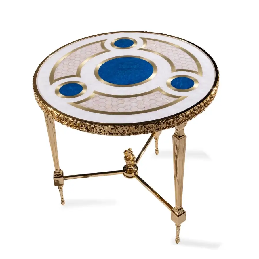 Lavish Zanaboni T195/S side table crafted with brass structure and captivating genuine mother-of-pearl tabletop
