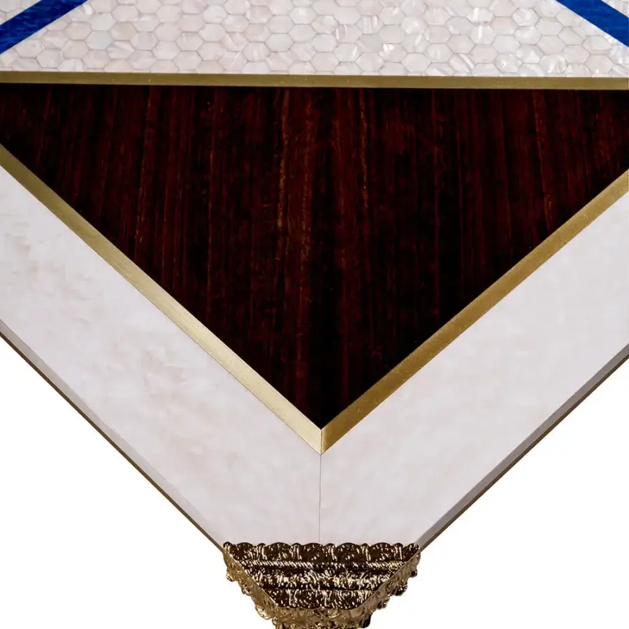 Lavish Zanaboni T198/C coffee table crafted with mother-of-pearl, brass inlay, and dark wood grain center