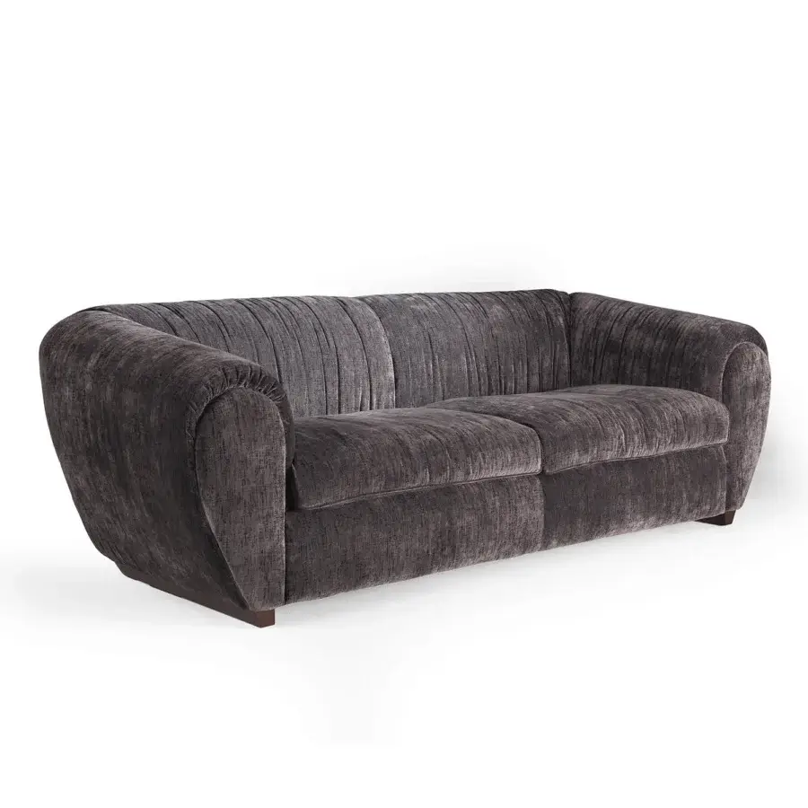 Exceptional Zanaboni Oberdan sofa with a rounded form and subtly textured dark gray textile upholstery with a matte finish