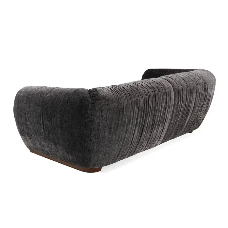 Elegant Zanaboni Oberdan sofa with a fully upholstered form and deeply textured corduroy-like dark gray finish crafted in Italy