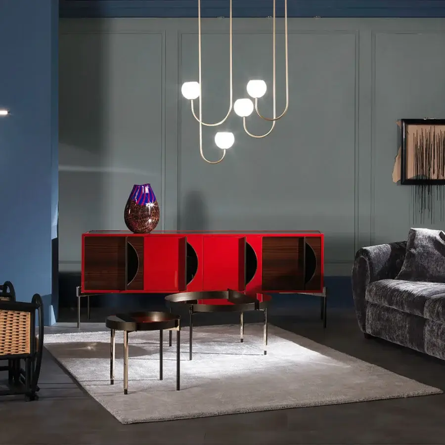 Distinguished Zanaboni Oberdan sofa with a rounded silhouette and glossy deep red finish crafted in Italy