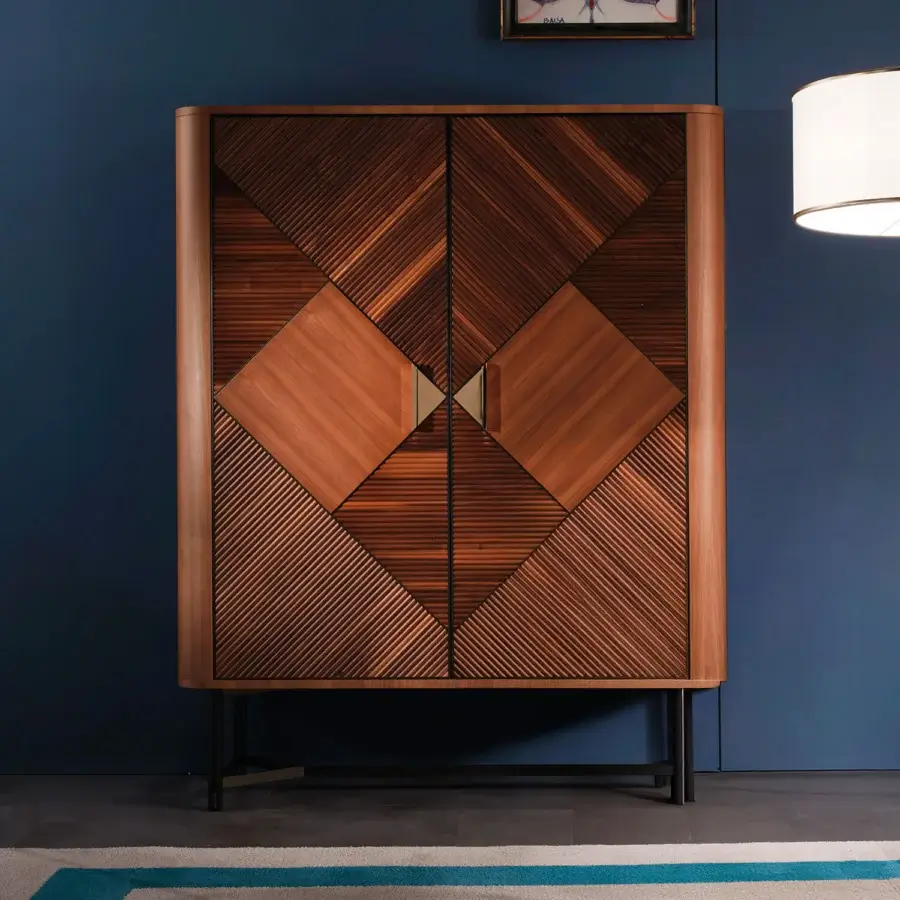 Distinguished Zanaboni Presence cupboard crafted from Canaletto walnut with twill effect textile and satin finish