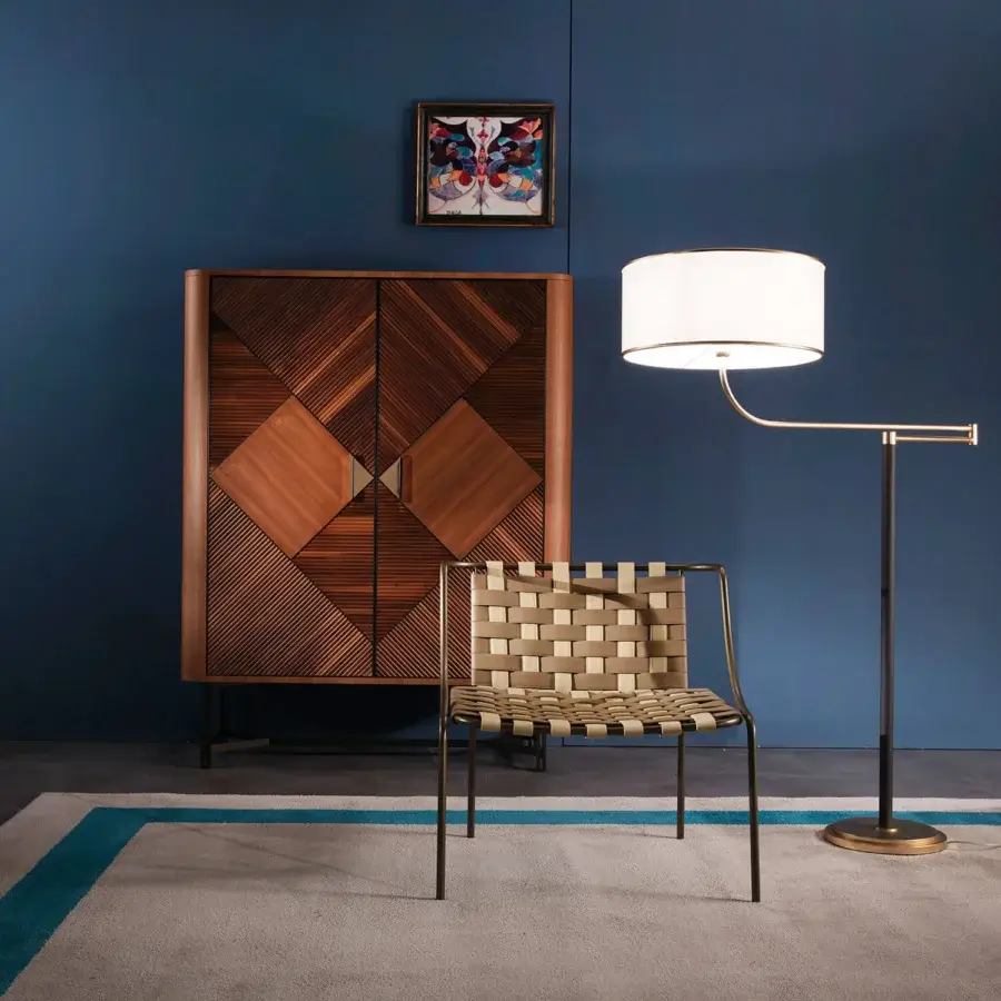Superior Zanaboni Presence cupboard crafted from Canaletto walnut with a diamond-patterned facade and twill effect textile interior