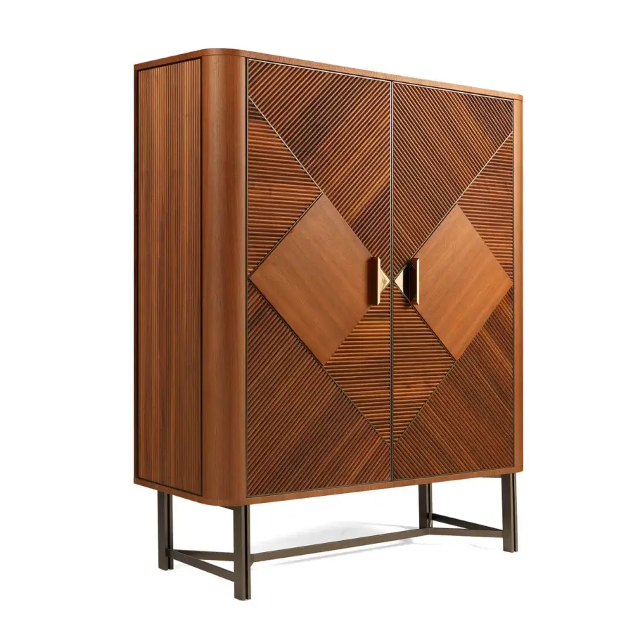 Superior Zanaboni Presence cupboard crafted from Canaletto walnut with diamond-inset panels and satin sheen finish