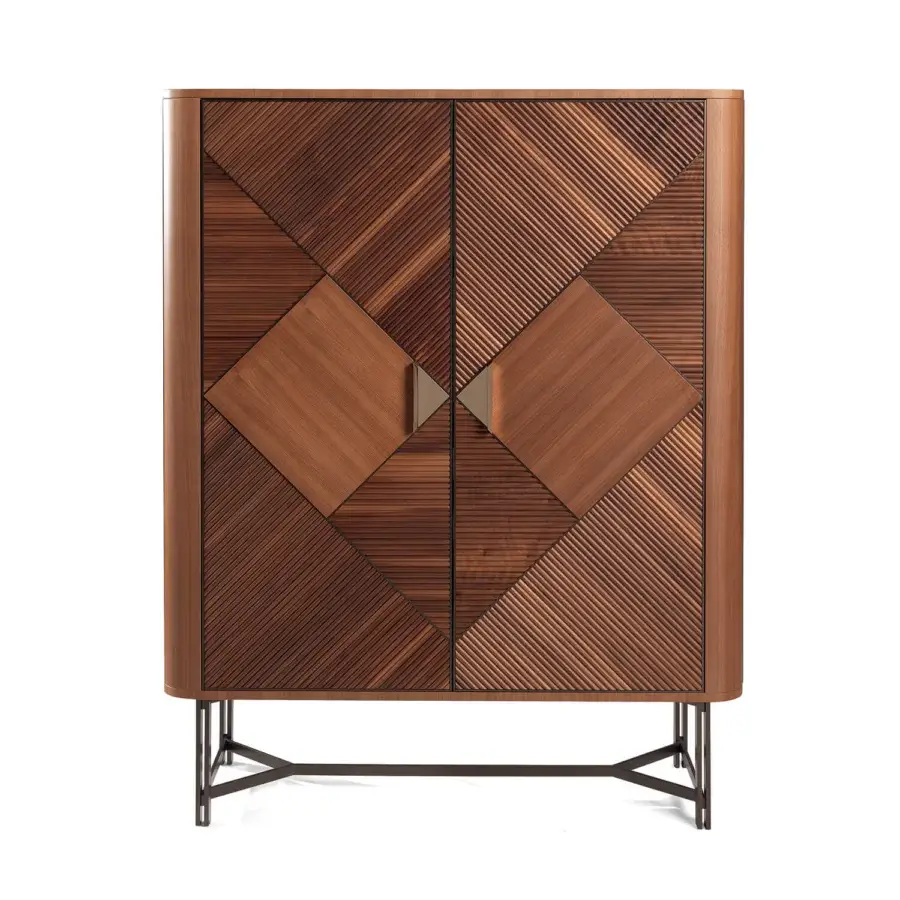 Distinguished Zanaboni Presence cupboard crafted from Canaletto walnut with a satin finish and twill effect textile lining