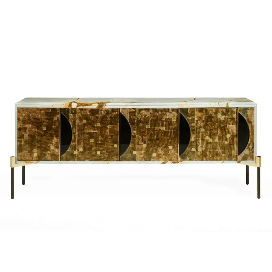 Exceptional Zanaboni East Ovest sideboard crafted with eucalyptus wood, bronzed glass, glossy white lacquer, and a satin finish