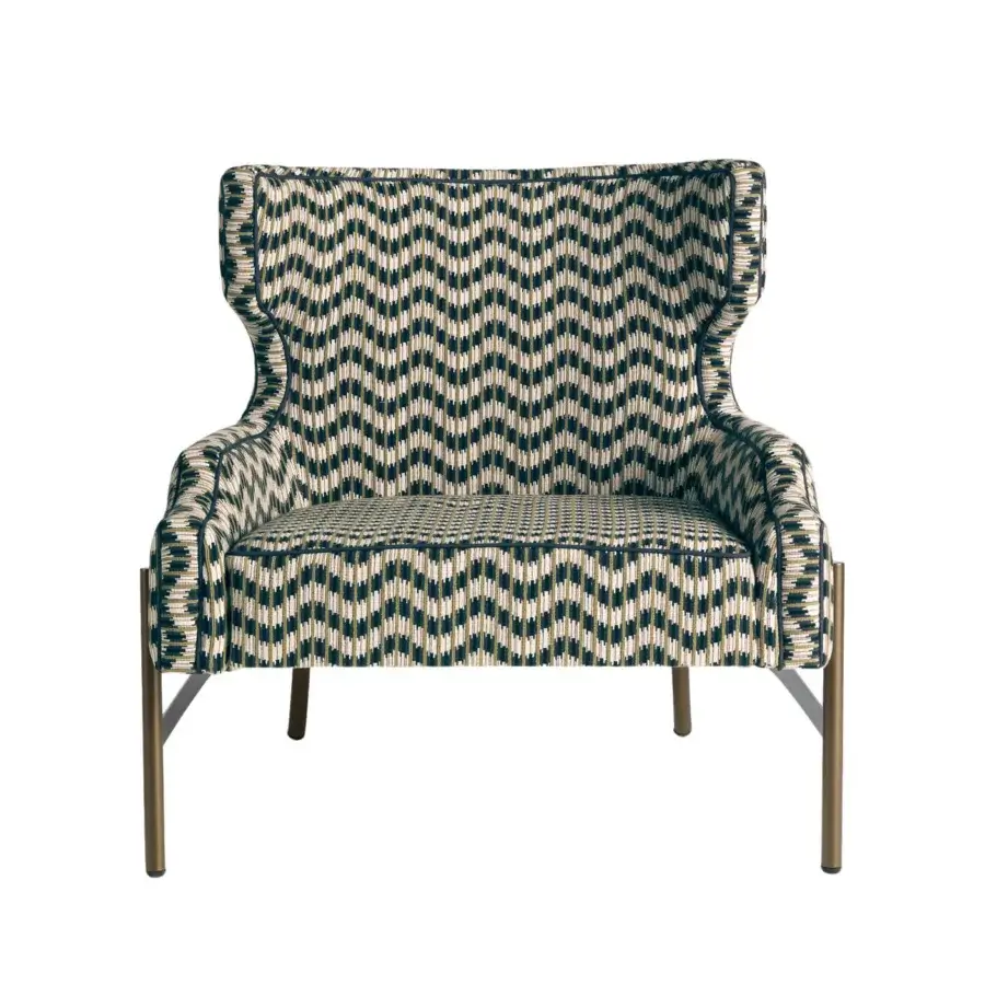 Distinguished Zanaboni Atelier lounge chair with forest green geometric textile and bronzed-effect metal frame