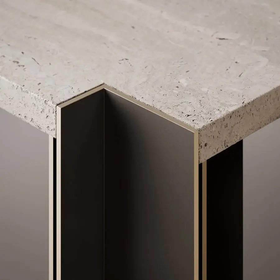 Harmonious VENICEM Serge coffee table with refined travertine top and dark matte-finished base crafted in Italy