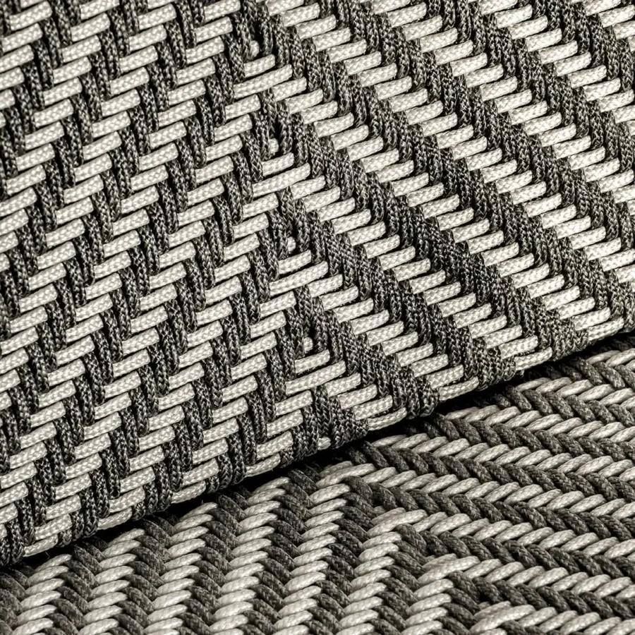 Distinguished Ethimo Allaperto Bistrò armchair crafted with a dark gray herringbone weave and matte finish