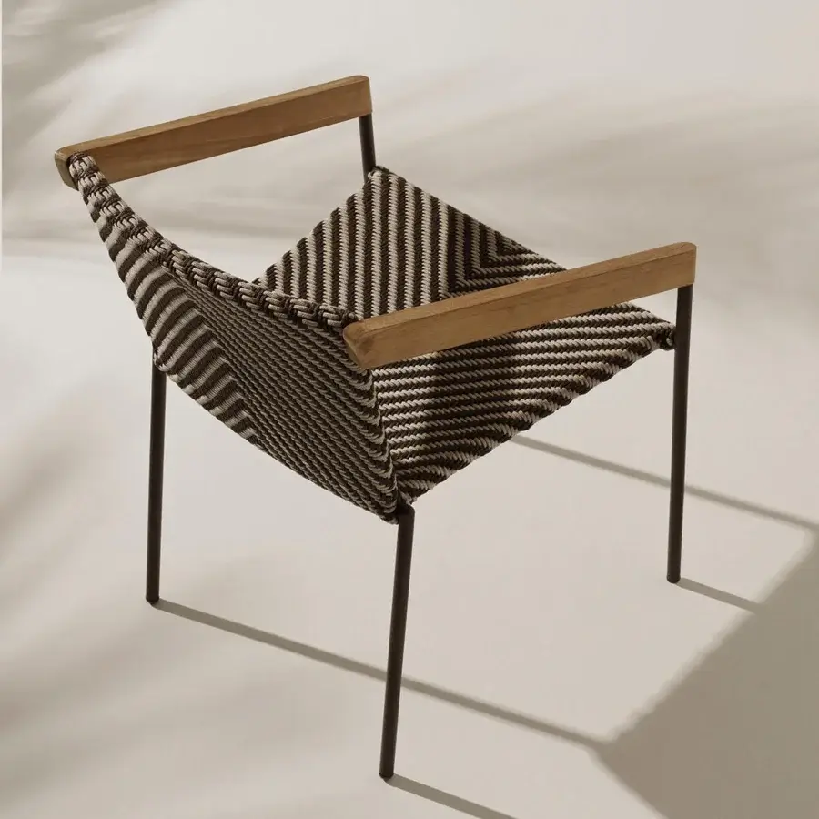 Distinguished Ethimo Allaperto Bistrò armchair crafted in Italy with woven textile and satin-finish wood frame