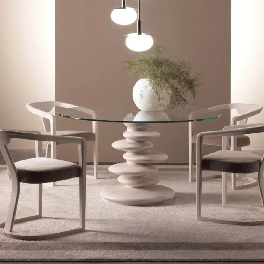 Exceptional Zanaboni Ometto table with sculpted base in pale beige and clear glass top