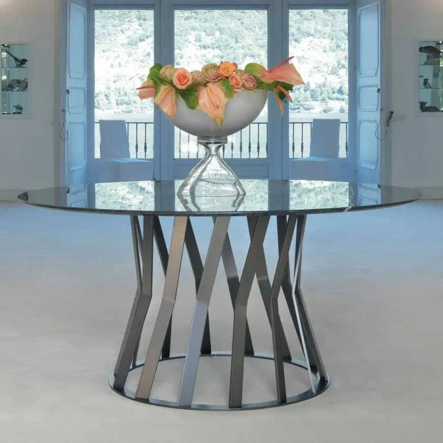 Exceptional Zanaboni Ray round table with circular marble top and bronzed articulated metal base