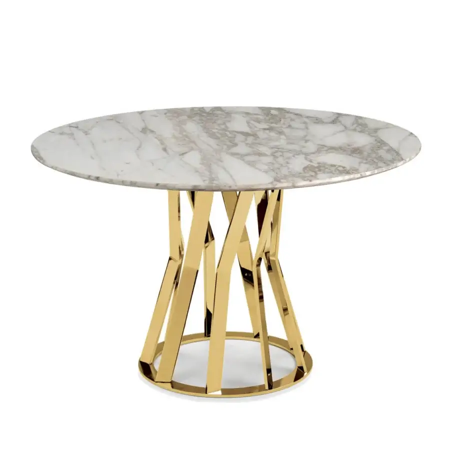 Architectural Zanaboni Ray round table with polished white marble top and bronzed articulated metal base crafted in Italy