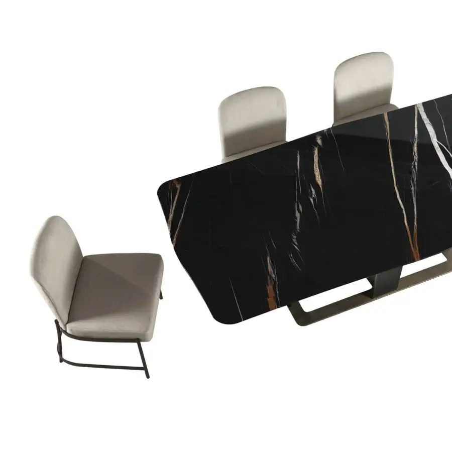 Distinguished Zanaboni Romance table crafted in black Sahara marble with bronzed brass base and golden-brown veining
