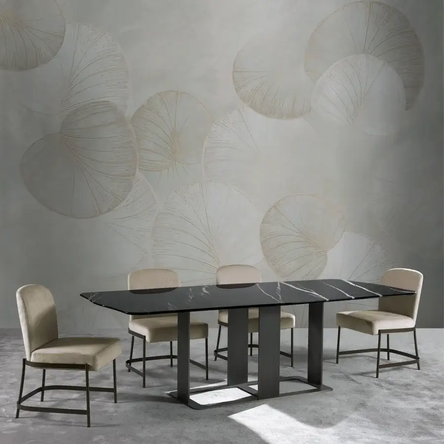 Exceptional Zanaboni Romance table crafted in black Sahara marble with bronzed brass base and glossy finish