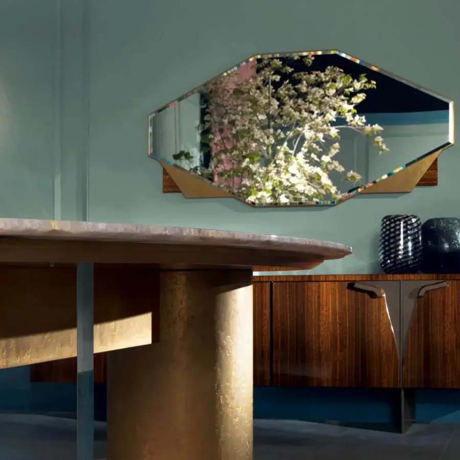 Distinguished Zanaboni Romance sideboard crafted from dark-toned wood with satin finish and curved metallic handles