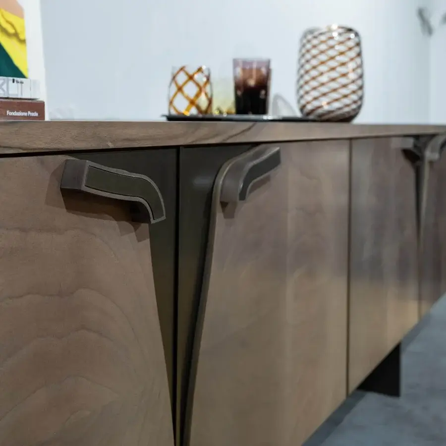 Distinguished Zanaboni Romance sideboard crafted from wood with a satin finish and elongated matte metal handles