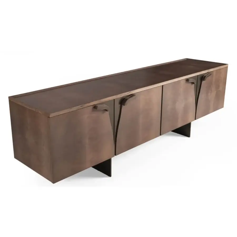 Distinguished Zanaboni Romance sideboard crafted from wood with a satin finish in a rich medium-dark brown tone and elongated handles