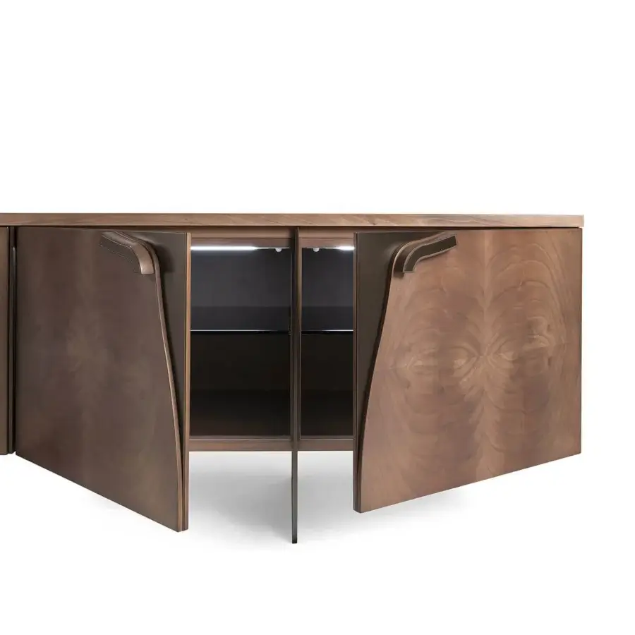 Exceptional Zanaboni Romance sideboard crafted from wood with a satin finish and illuminated dark interior