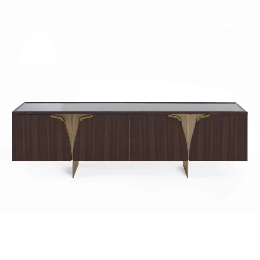 Elegant Zanaboni Romance sideboard crafted from wood with a satin finish and curved brass hardware