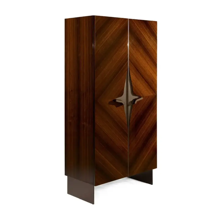 Superior Zanaboni Romance cupboard crafted with glossy dark brown eucalyptus wood and bronzed lux metal frame