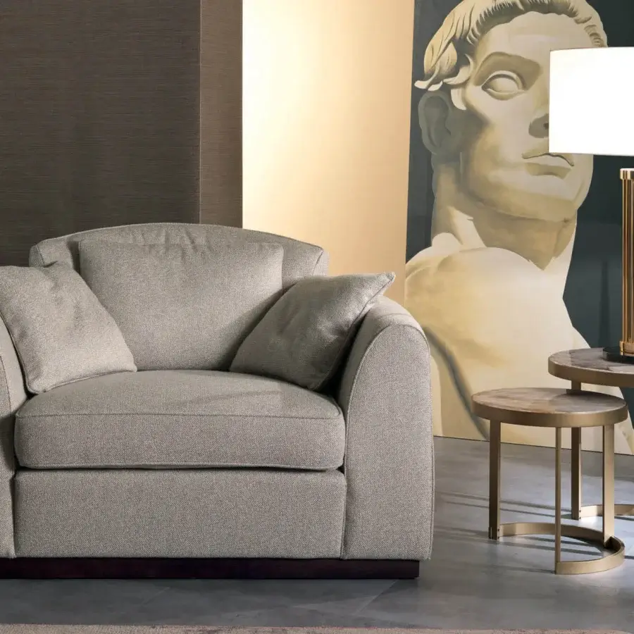 Distinguished Zanaboni Santiago lounge chair crafted in muted gray textile with mocha-stained wooden base