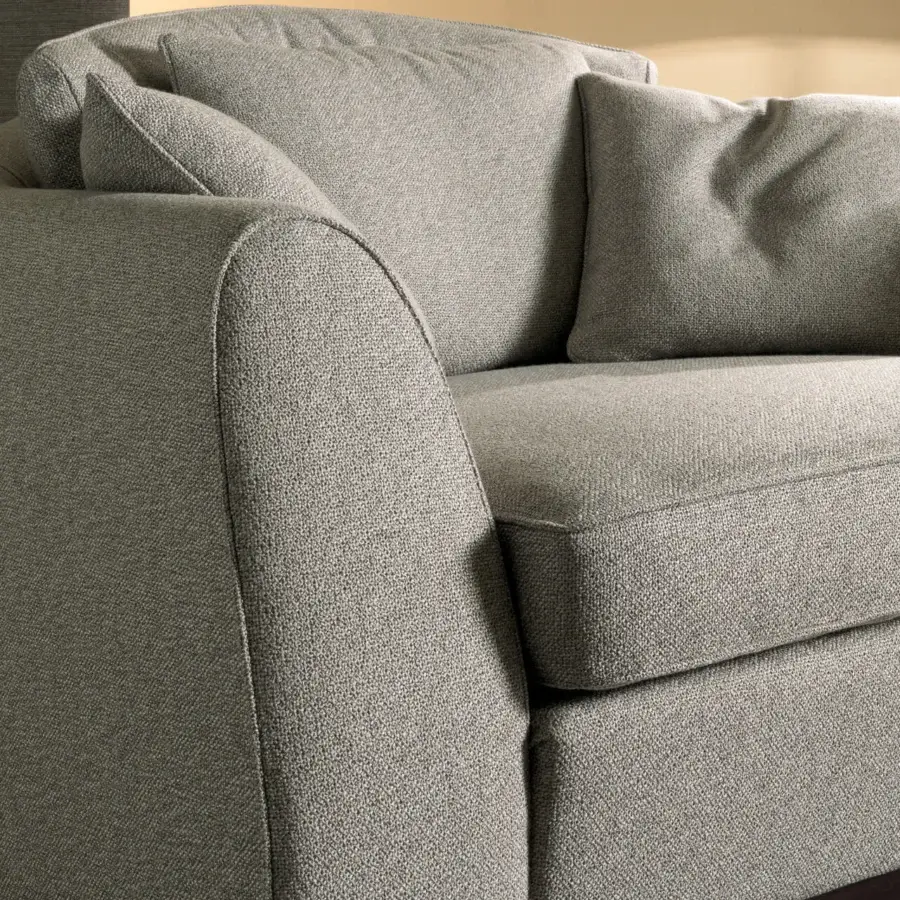 Exceptional Zanaboni Santiago lounge chair built in muted gray textile with mocha-stained wooden base and subtly textured finish