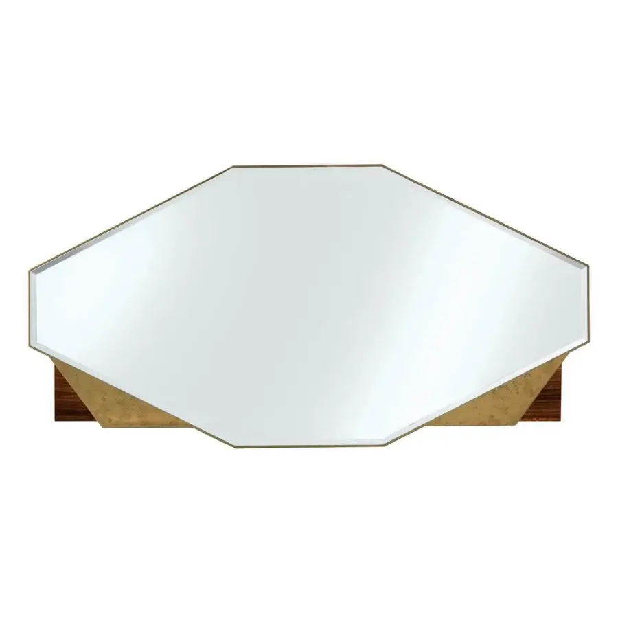 Lavish Zanaboni Parade mirror crafted in Italy with glossy eucalyptus wood and satin gold metallic border